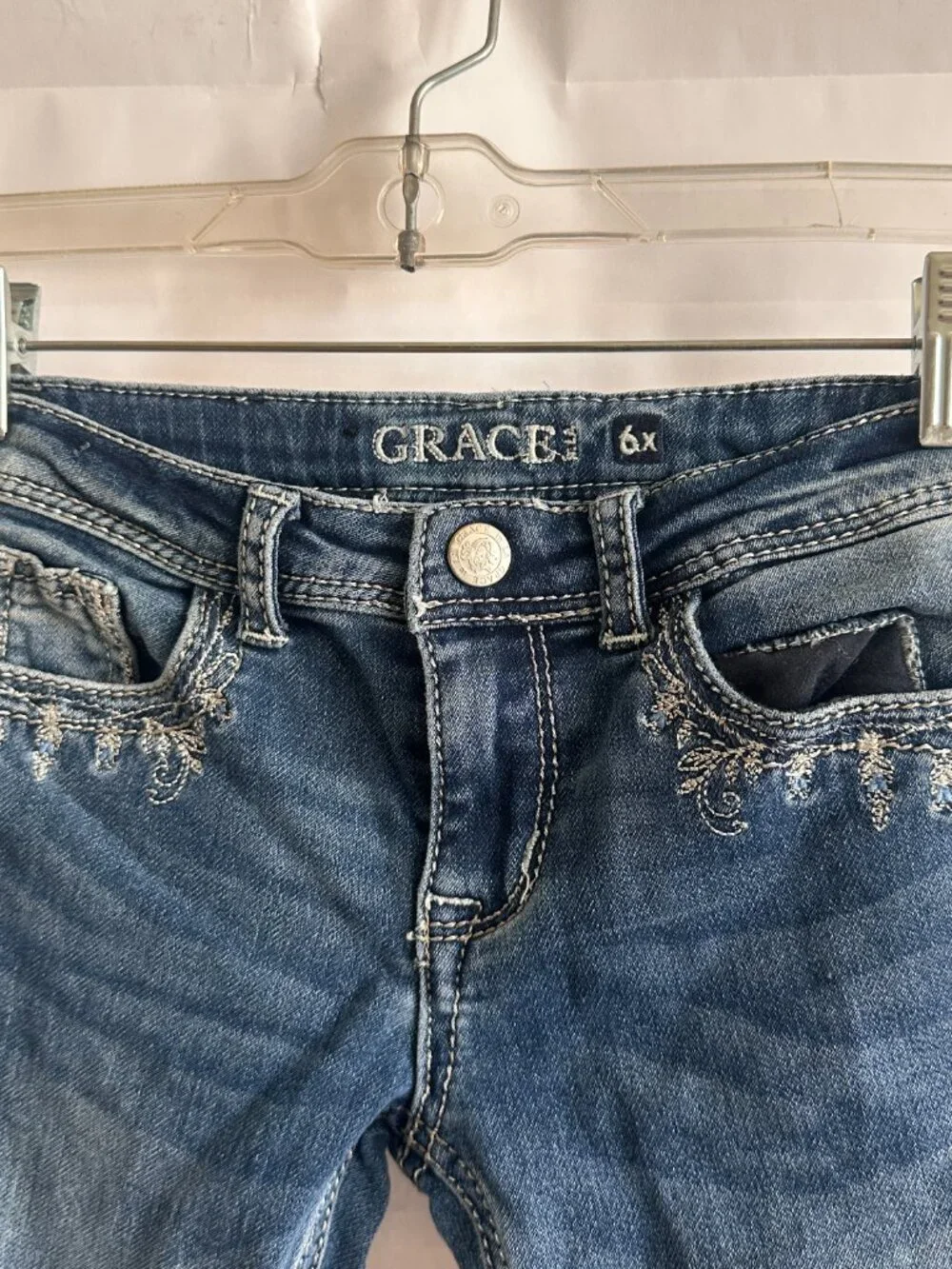 Grace in LA Girls Jeans Size 6X Embellished Pocket Denim Pants Western Bootcut